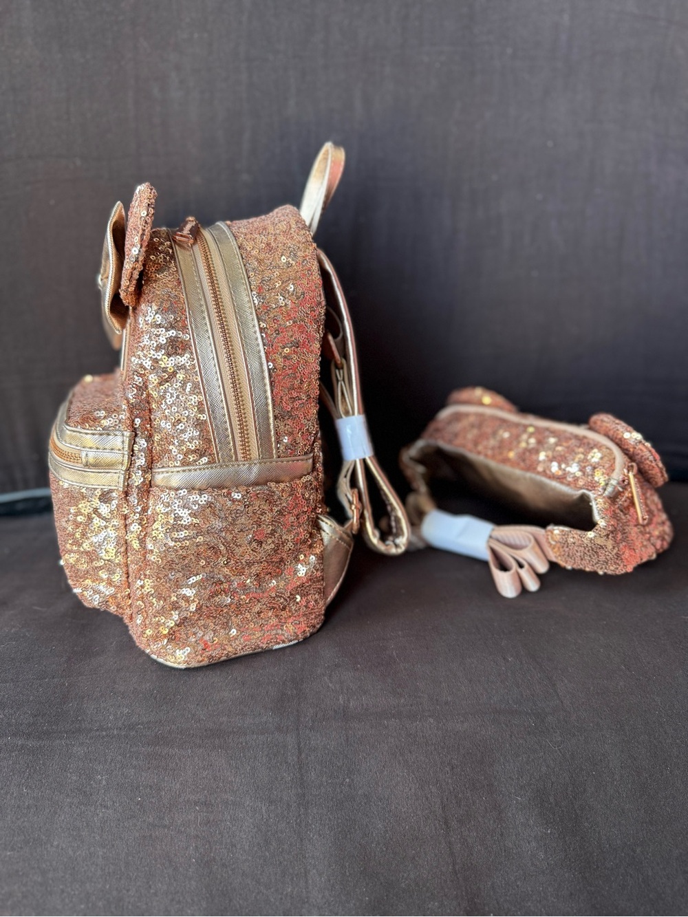 Loungefly Rose Gold Sequin Mini Backpack and Pouch Set - Picture 3 of 16